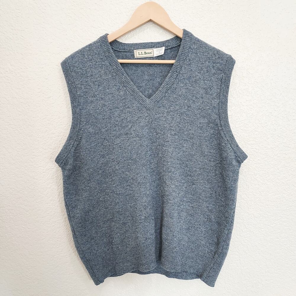 L.L. Bean Heather Blue 100% Lambswool Knit V-Neck Vest Size M